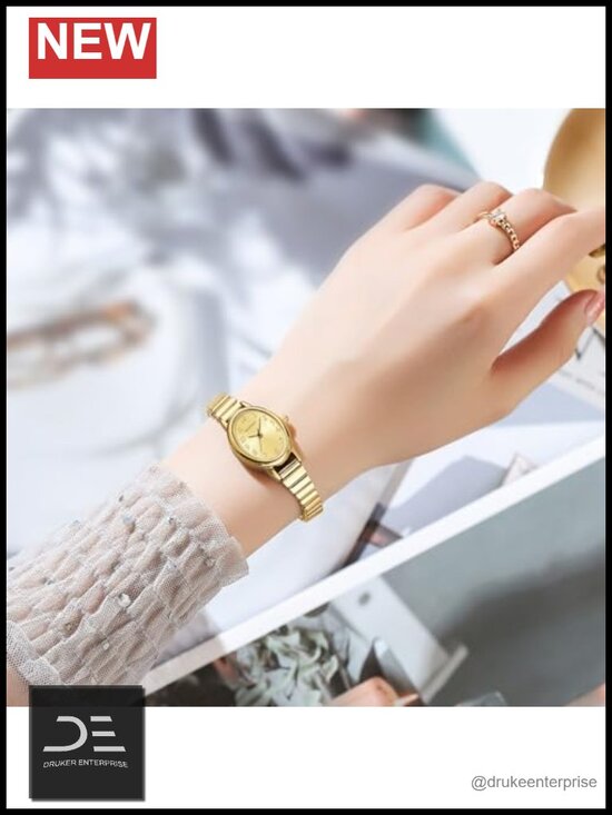 Small Gold Watch for Women Quartz Stainless Steel Expansion Band Waterproof main image 2